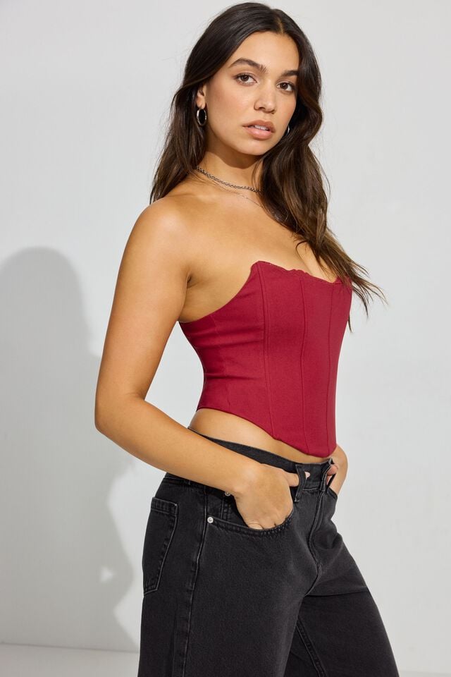 Red Garage Lace Trim Strapless Women Tank Top | A-6139758