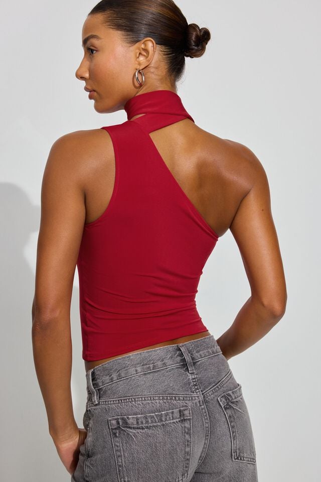 Red Garage One Shoulder Neck Tie Women Tank Top | A-4569820