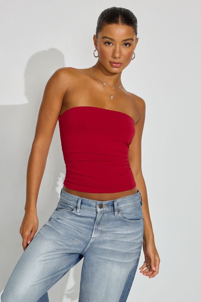 Red Garage Sculpt Longline Tube Women Tank Top | A-4231679