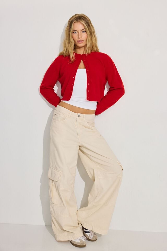 Red Garage Spongy Button Up Women Cardigan | A-1645703