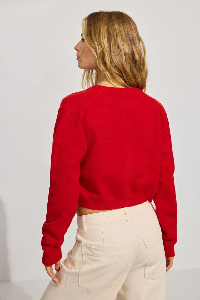 Red Garage Spongy Button Up Women Cardigan | A-1645703