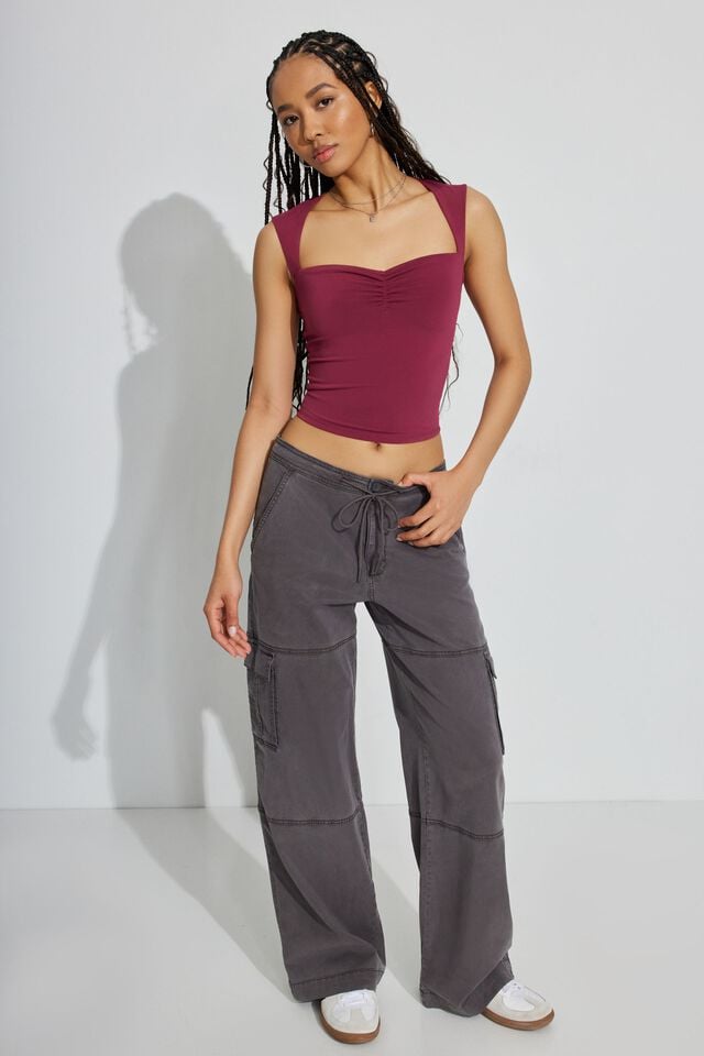 Red Purple Garage Talina Square Neck Women Tank Top | A-9865274