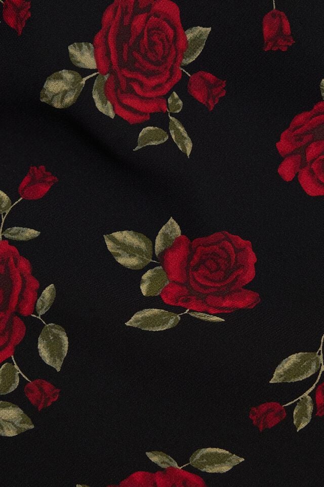 Rose Black Garage V Neck Flare Mini Women Dress | A-6321509