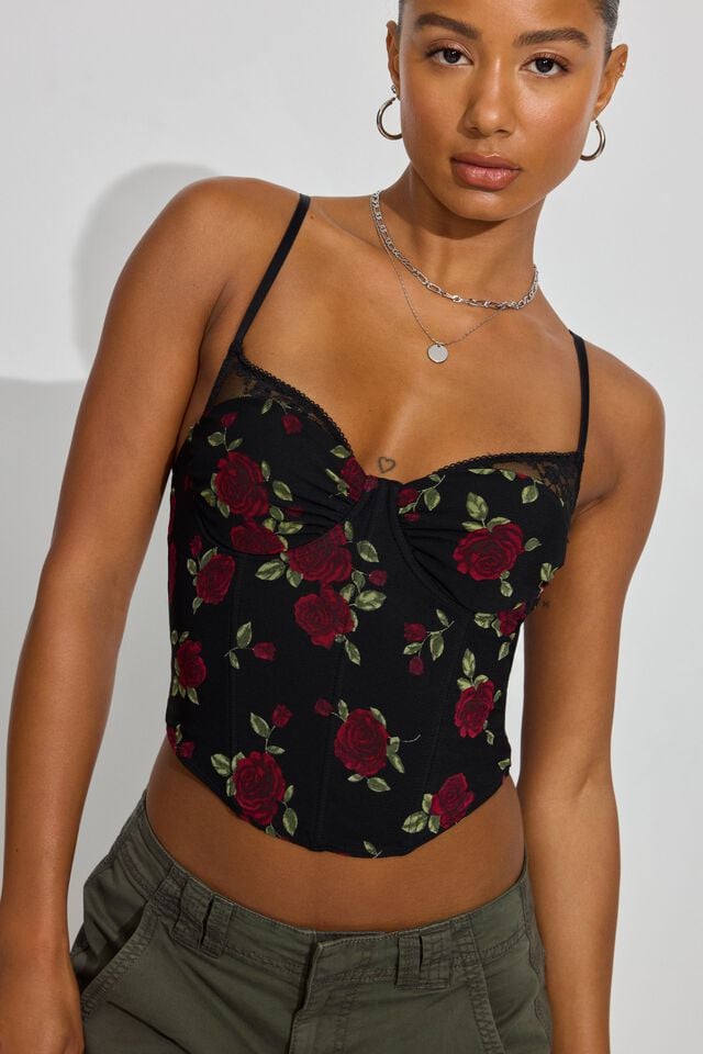 Rose / Black Garage Sabrina Peek-a-boo Women Tank Top | A-2869501