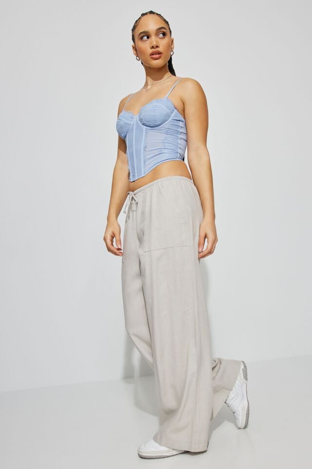 Silver Beige Garage Millie Linen Pull-on Women Pants | A-6132954