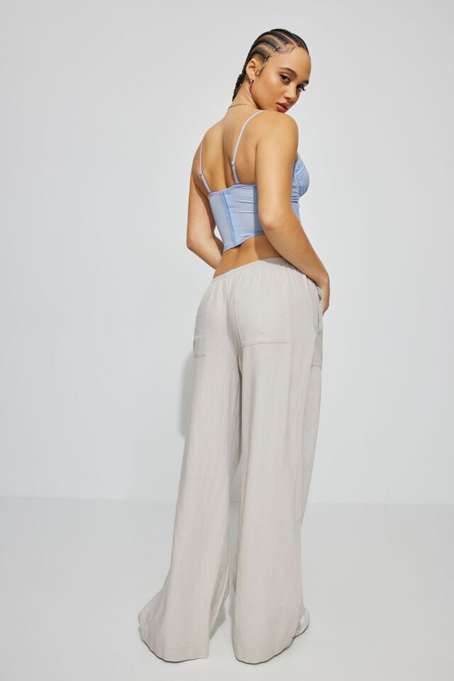 Silver Beige Garage Millie Linen Pull-on Women Pants | A-6132954
