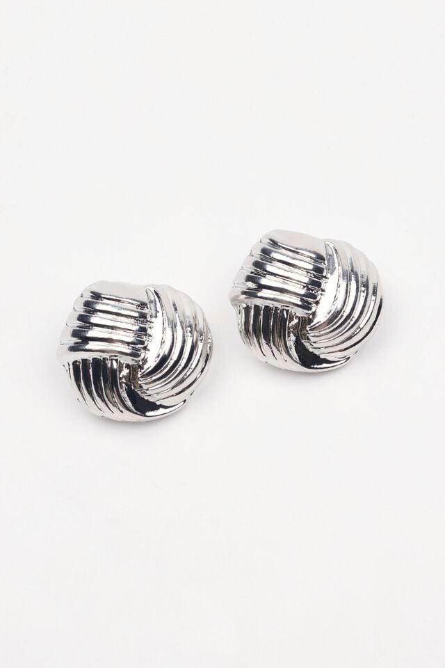 Silver Garage Knotted Button Women Earrings | A-3502716
