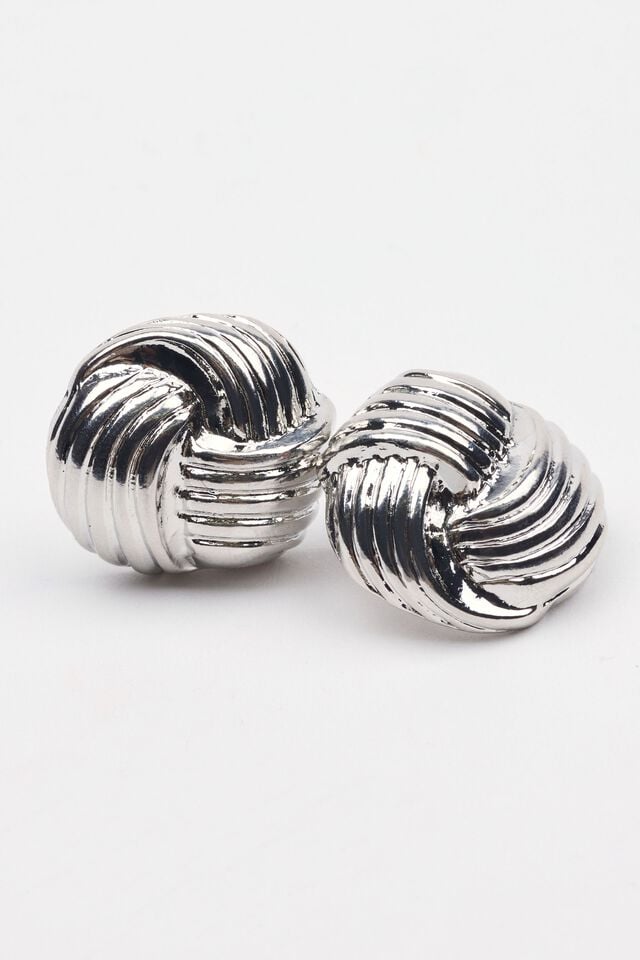 Silver Garage Knotted Button Women Earrings | A-3502716