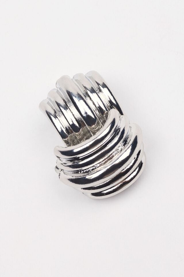 Silver Garage Lined Curve Button Women Earrings | A-9610753
