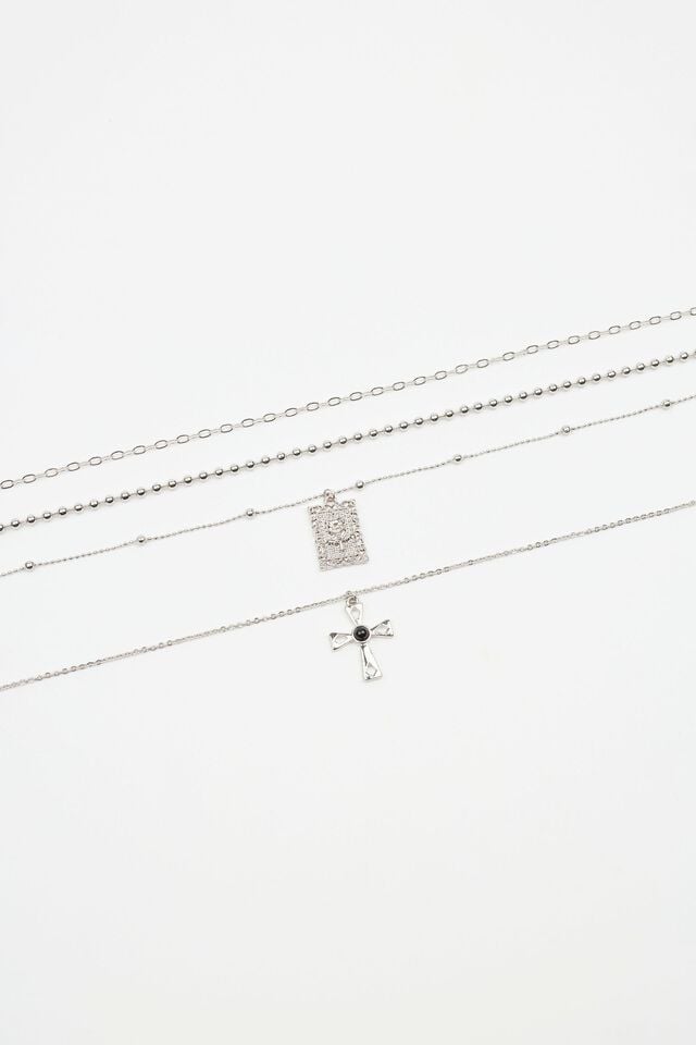 Silver Garage Set Of 4 Cross & Rose Pendant Women Necklaces | A-1027984