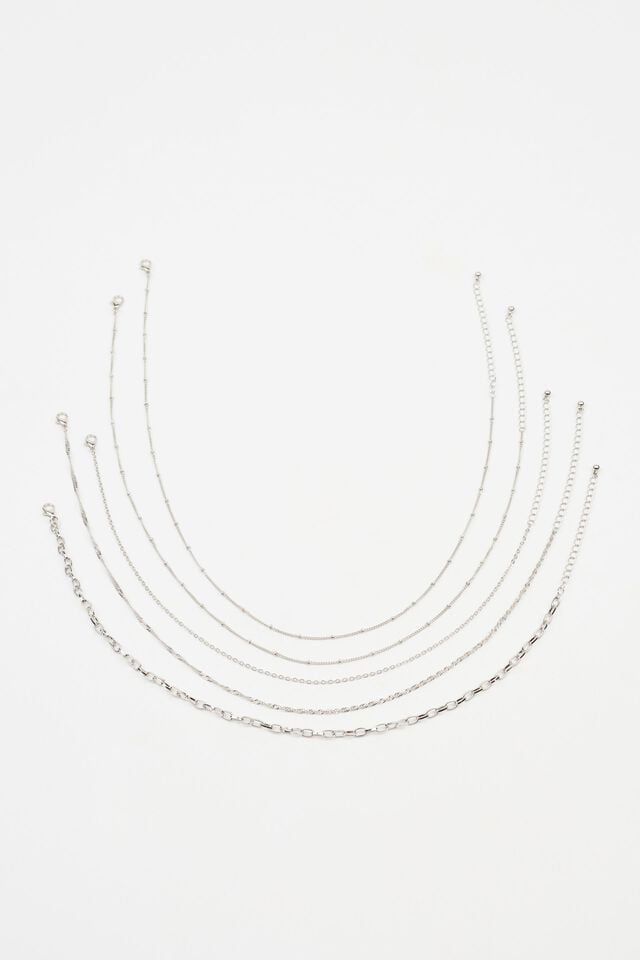 Silver Garage Set Of 5 Classic Chains Women Necklaces | A-3904761