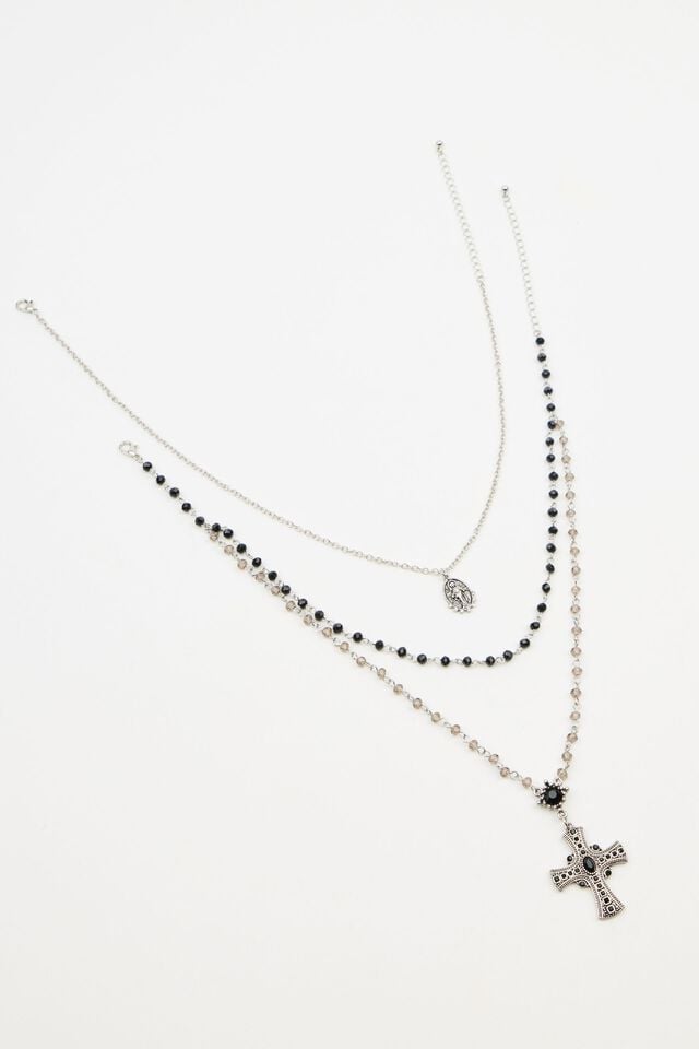 Silver / Black Garage Set Of 2 Mary & Rosary Women Necklaces | A-4790865