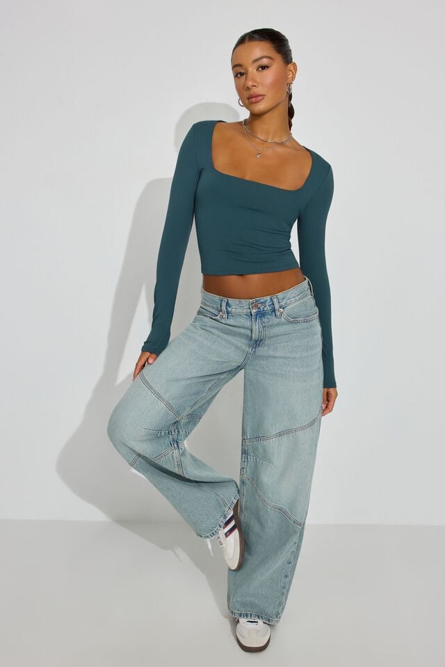 Turquoise Garage Addison Square Neck Women Long Sleeve | A-9634052