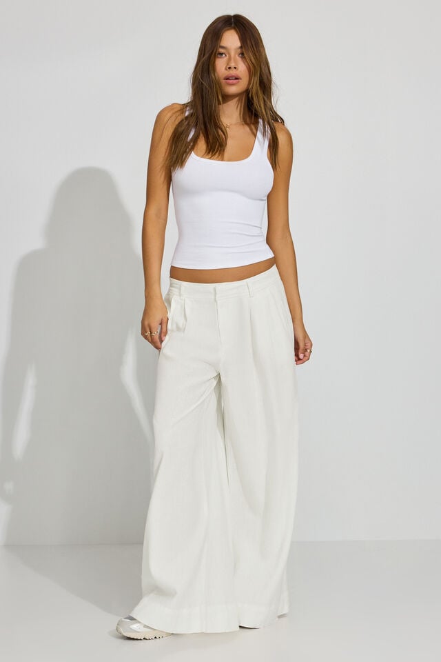 White Garage Baggy Linen Women Pants | A-3209186