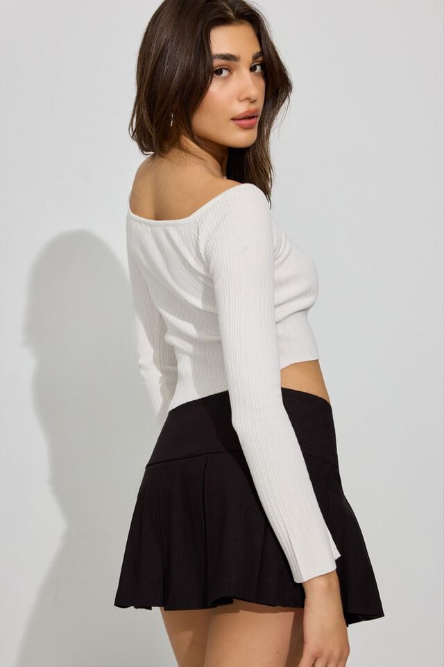 White Garage Bodycon Off Shoulder Women Sweater | A-3204718