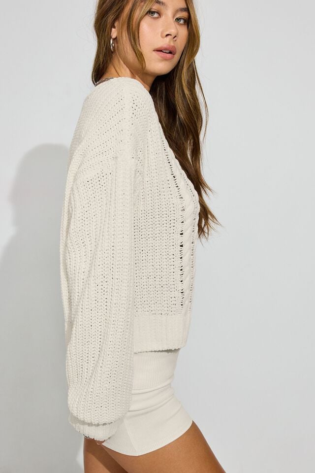 White Garage Chenille Oversized Women Sweater | A-4253190