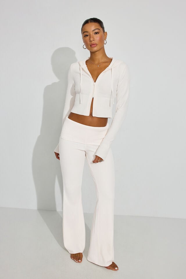 White Garage Chenille Zip Women Hoodie | A-8219760