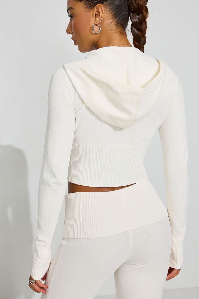 White Garage Chenille Zip Women Hoodie | A-8219760