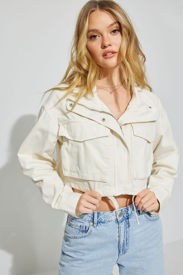 White Garage Crop Utility Women Jackets | A-2843095