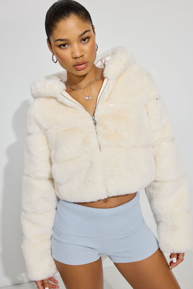 White Garage Faux-fur Women Down Jackets | A-8093421