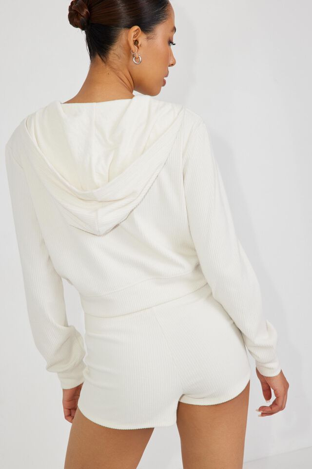 White Garage Fitted Sleep Rib Women Shorts | A-0386195