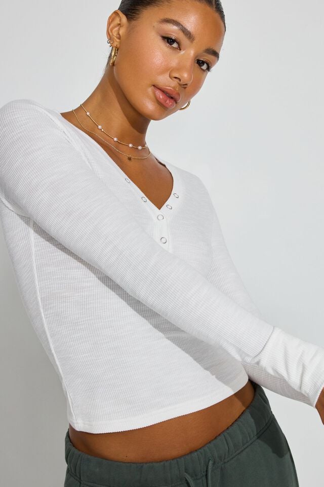 White Garage Henley Women Long Sleeve | A-9631872