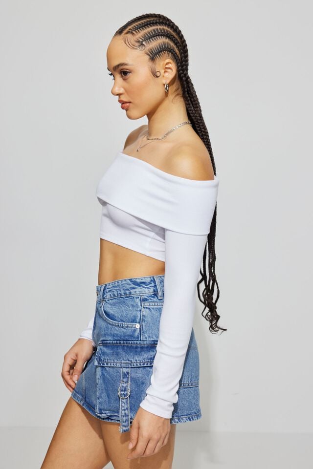 White Garage Kayla Foldover Off Women Long Sleeve | A-8951243