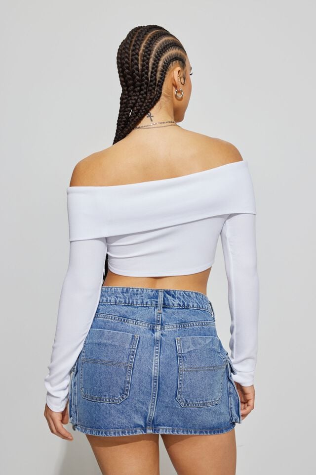 White Garage Kayla Foldover Off Women Long Sleeve | A-8951243