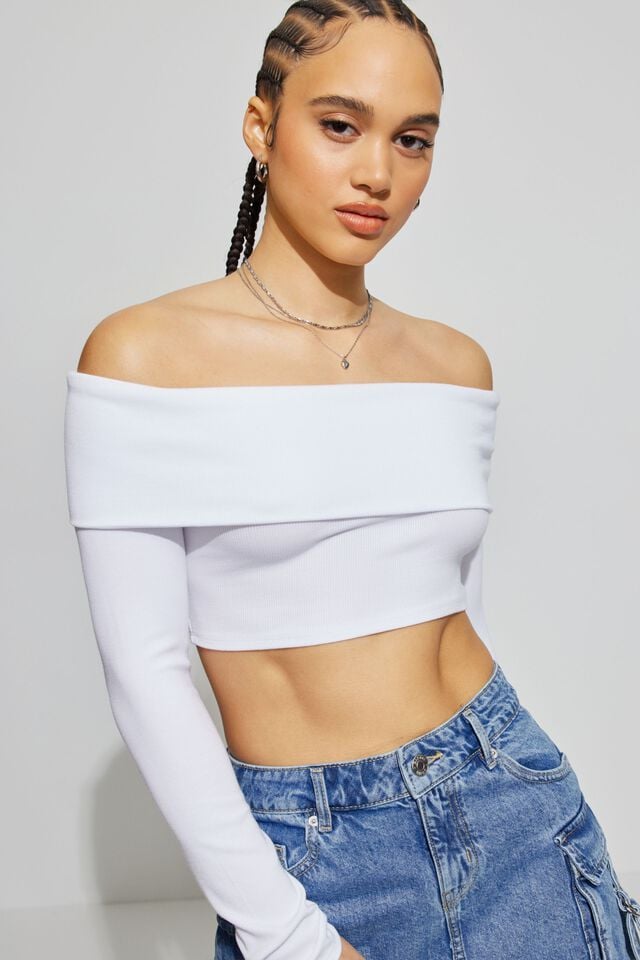 White Garage Kayla Foldover Off Women Long Sleeve | A-8951243