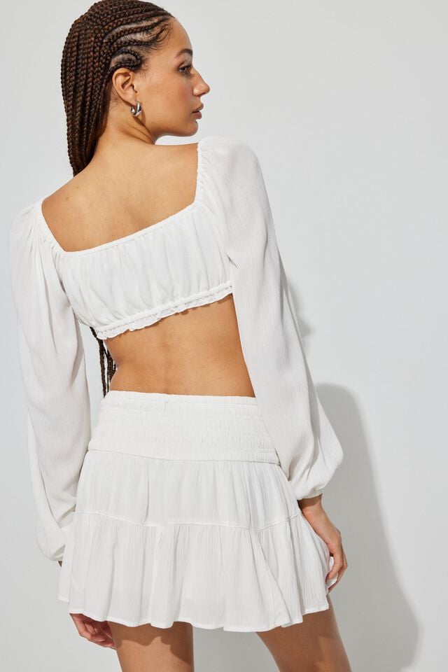 White Garage Long Sleeve Micro Milkmaid Women Tank Top | A-7801946