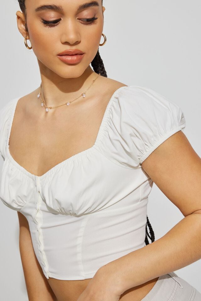 White Garage Margot Milkmaid Short Sleeve Women T Shirts | A-6798401