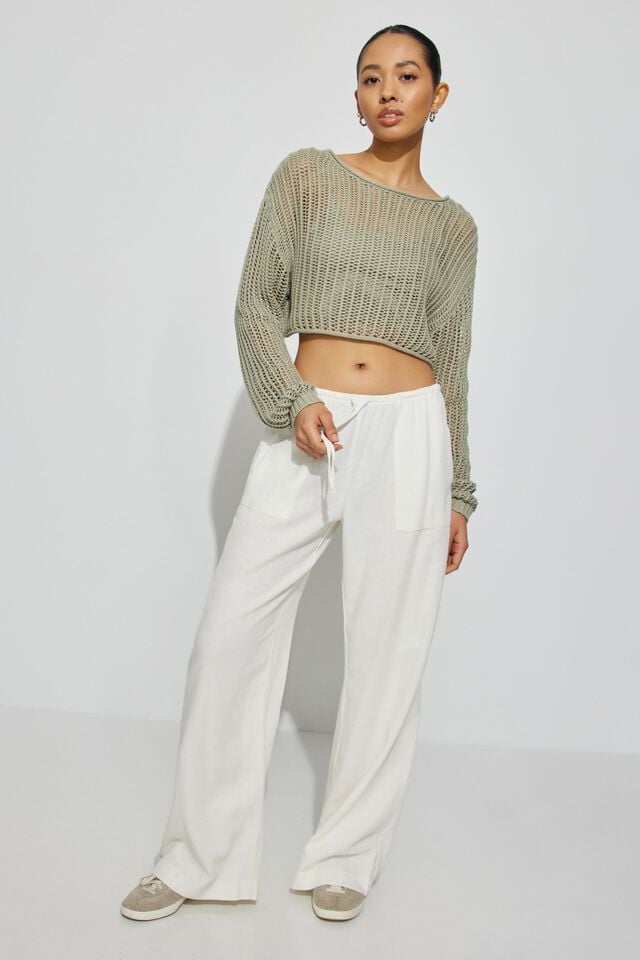 White Garage Millie Linen Pull-on Women Pants | A-6043289
