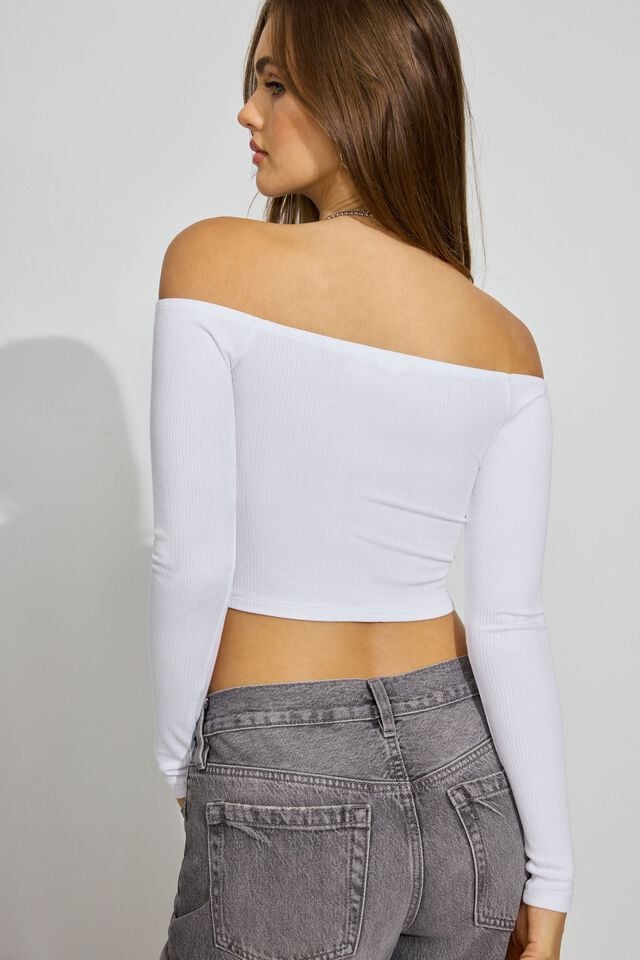 White Garage Off Shoulder Snap Front Women Long Sleeve | A-2637154