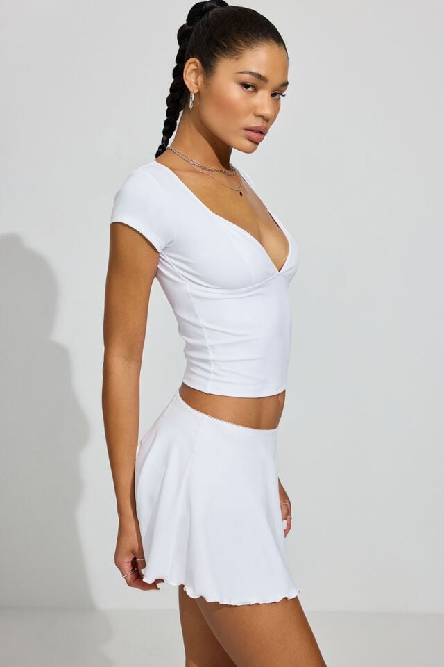 White Garage Plunge Seamed Women T Shirts | A-9153428