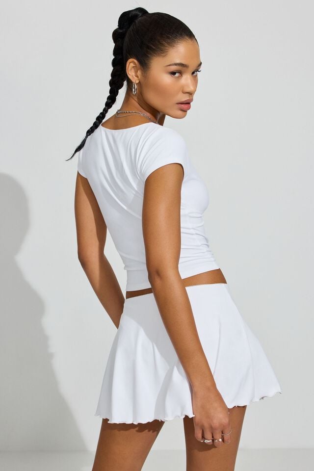 White Garage Plunge Seamed Women T Shirts | A-9153428