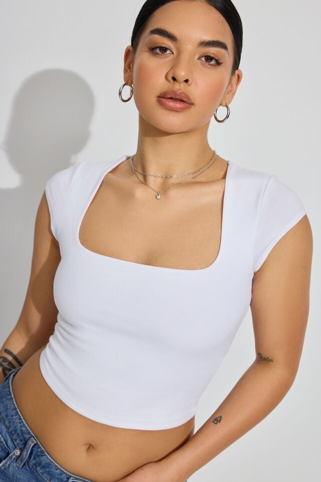 White Garage Portia Square Neckline Women T Shirts | A-0129673
