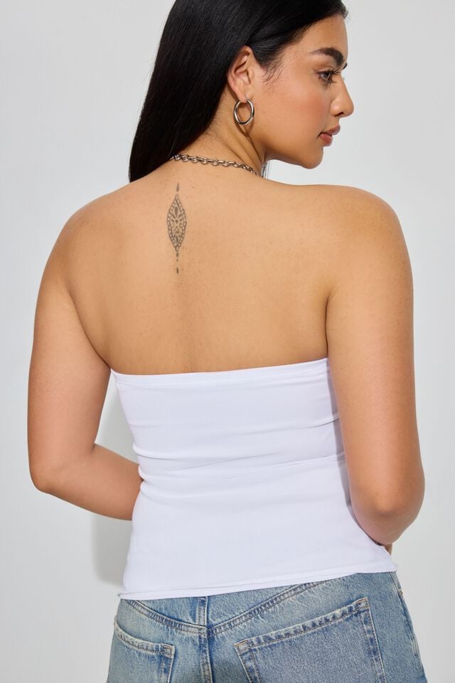 White Garage Shirred Asymmetric Tube Women Tank Top | A-7215983