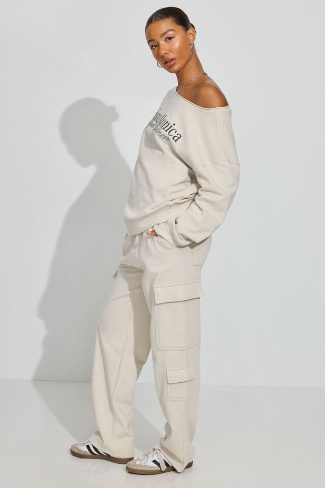 White Garage Softterry Off Shoulder Women Sweatshirts | A-7541983