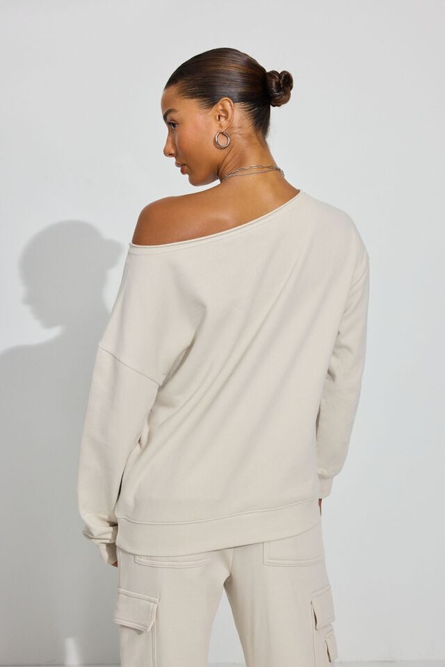 White Garage Softterry Off Shoulder Women Sweatshirts | A-7541983
