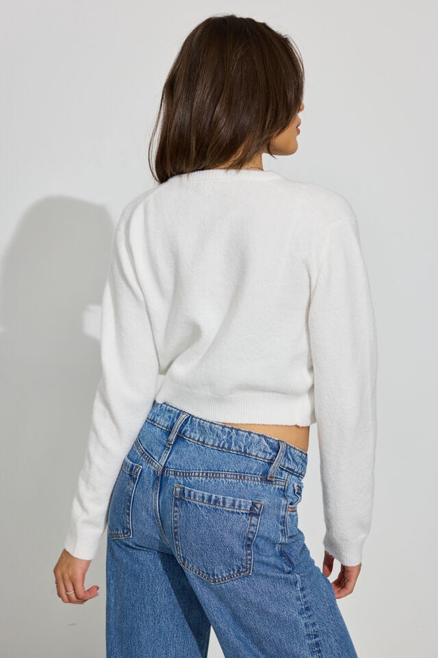 White Garage Spongy Button Up Women Cardigan | A-9701352