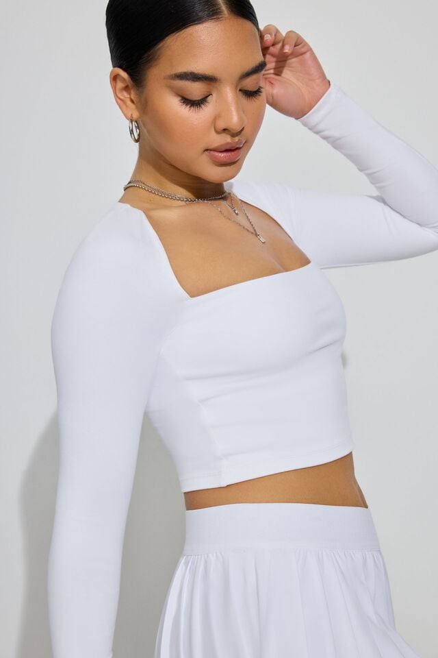 White Garage Square Neck Women Long Sleeve | A-9145820