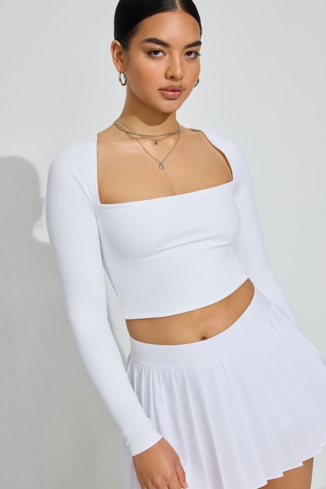 White Garage Square Neck Women Long Sleeve | A-9145820