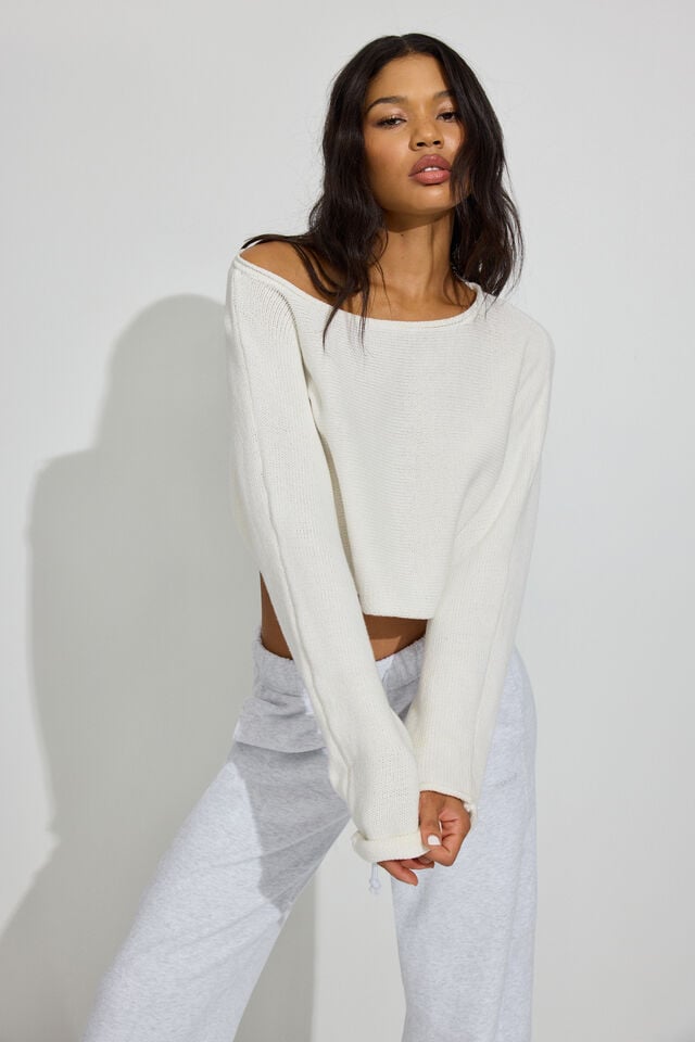 White Garage Supersoft Loose Crop Women Sweater | A-2093481