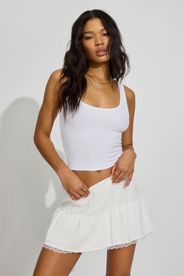 White Garage Tiered Mini Women Skirts | A-0416973