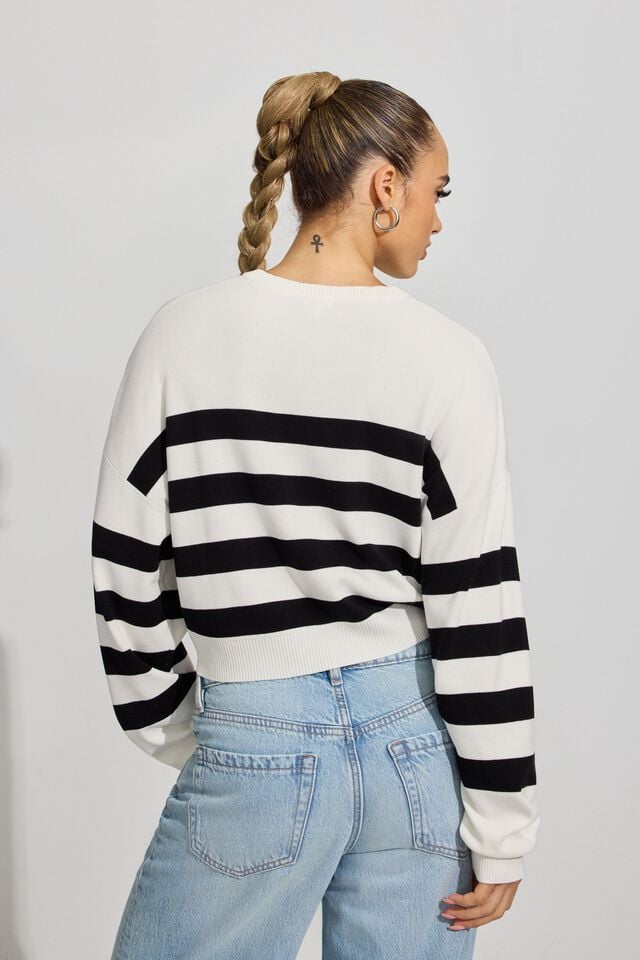 White / Black Garage Boxy Stripe Er Women Sweater | A-9301586