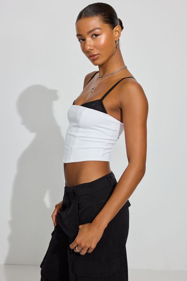 White / Black Garage Double Layer Women Tank Top | A-3189645