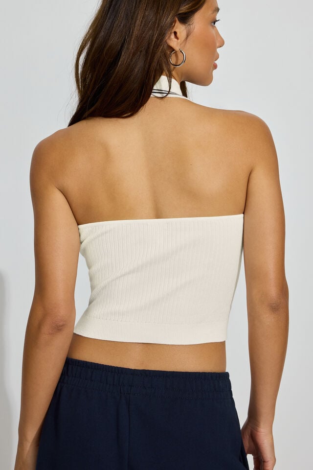 White / Blue Garage Bare Halter Polo Women Tank Top | A-3216089