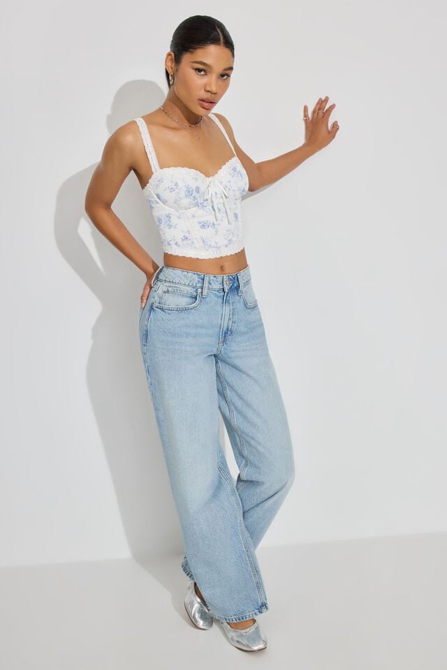 White / Blue Garage Cupped Cherie Women Tank Top | A-3861057