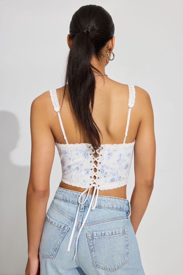 White / Blue Garage Cupped Cherie Women Tank Top | A-3861057