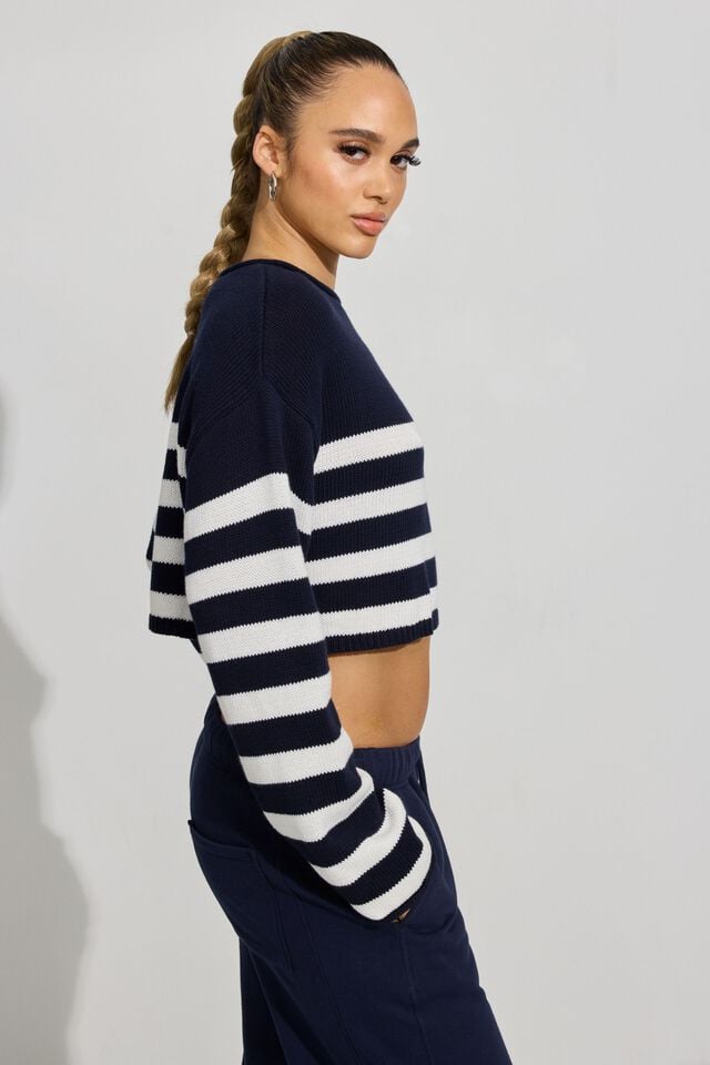 White / Blue Garage Supersoft Boatneck Women Sweater | A-1530962